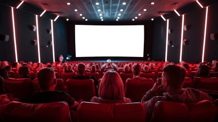 Obraz premium Movie Theater Audience Watching Movie on Big Screen