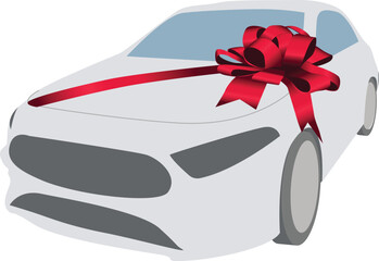 Red large car ribbon bow  isolated illustration