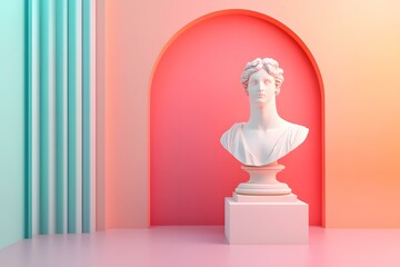 White Marble Sculpture of a Woman in a Minimalist  Room Setting