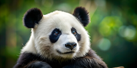 Obraz premium A cute panda deep in thought , contemplative, pensive, intelligent, bamboo, black and white, fur, adorable, wildlife