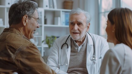 Obraz premium An older adult with a caregiver during a doctor's appointment discussing health concerns and treatment options
