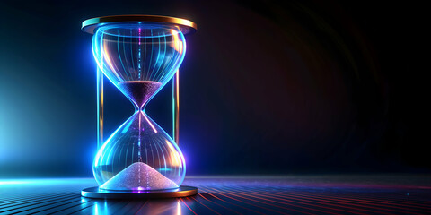 Holographic hourglass with digital display showing passing time, time, holographic, hourglass, digital, display