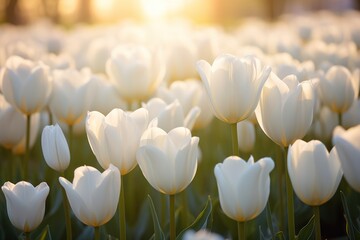 A field of white tulips bathed in soft morning light © Putt_Sanplee