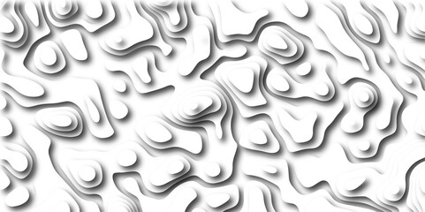 3D Papercut Stylized White Topographic Contour Scheme and Terrain. Geographic mountain terrain. Contour map background. 3D Cartographic Weave with seamless striped patterns and wavy Shapes.