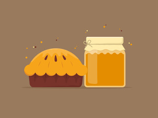 Pie and Honey Jar Illustration Vector