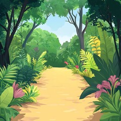 Obraz premium Jungle Path Illustration With Lush Greenery