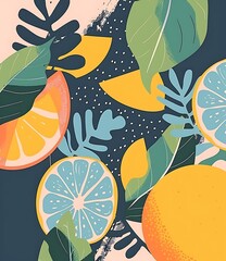Colorful Abstract Citrus Fruit and Leaves Pattern