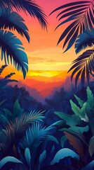 Tropical Sunset with Palm Trees