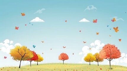 Autumn Landscape with Butterflies and Trees
