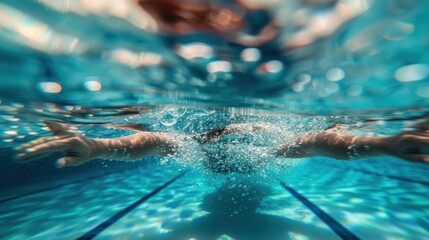 An active adult training for a swim competition, practicing starts, turns, and techniques