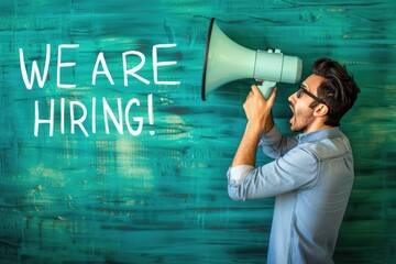 Corporate Hiring Campaign with Businessman and Loudspeaker