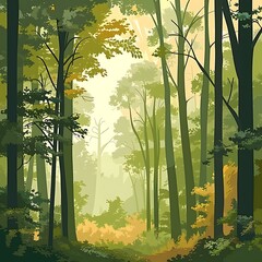 Obraz premium Sunlight Through the Trees in the Forest