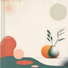 Minimalist Abstract Art with Green Leaves in a Vase