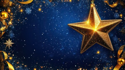 Fototapeta premium Star with copy space invitation backdrop, christmas greeting background transparent background