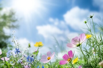 Fototapeta premium Spring flowers in the morning light, beautiful daffodils - Narcissus plant. Beautiful simple AI generated image
