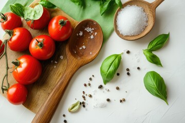 Rustic Cooking Setup with Fresh Vegetables and Herbs