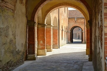 Obraz premium Arched Passageway in an Italian Courtyard
