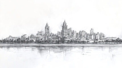 Fototapeta premium Chiclayo, Peru, black and white pen pencil hand-drawn effect drawing illustration for travel poster, card, wallpaper, backdrop or banner. Modern, clear, artistic and simple