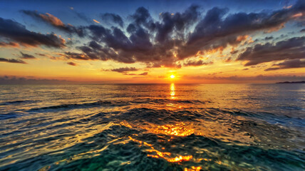 Blurred bokeh of a sunrise over a calm ocean