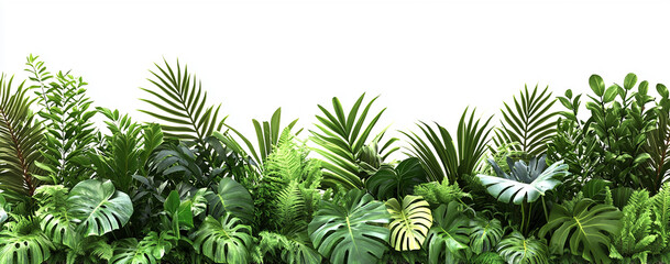 Naklejka premium Set of tropical plants and green leaves border on a white background
