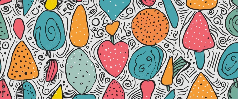 Poster Set of fun colorful line doodle pattern illustration