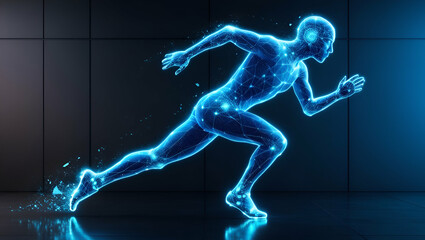Fototapeta premium Running man digital art, silhouette of running person/ Glowing figure of runner/ Sport, Motivation, speed and health concept abstract background 