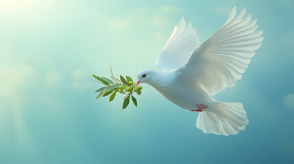 Peaceful dove soaring with an olive branch