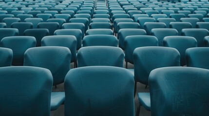 Naklejka premium Stadium seats background. Rows of blue plastic empty seats