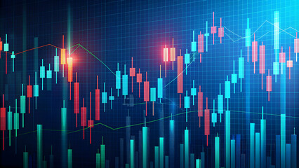Market chart with candlestick patterns showing fluctuations in stock prices, finance, trading, investing, stock market