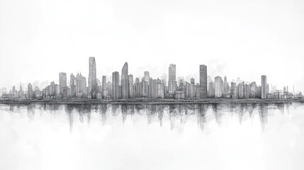 Obraz premium Chongqing, China, black and white pen pencil hand-drawn effect drawing illustration for travel poster, card, wallpaper, backdrop or banner. Modern, clear, artistic and simple