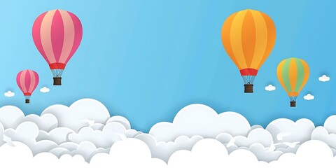 Fototapeta premium Hot Air Balloons Flying Over Clouds in Blue Sky