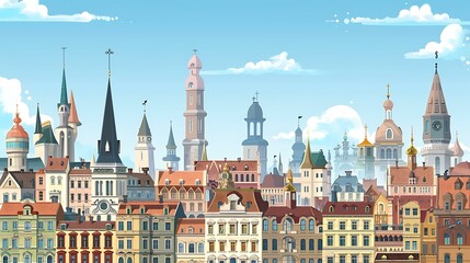 Fototapeta premium Cityscape Illustration with Multiple Towers and Buildings