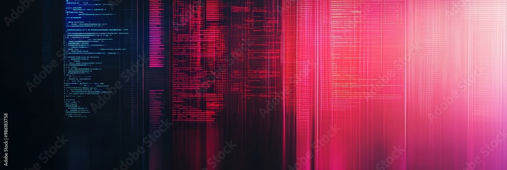 Aufkleber Lines of code projected in vibrant red and pink colors, a futuristic and abstract representation of coding in the digital age