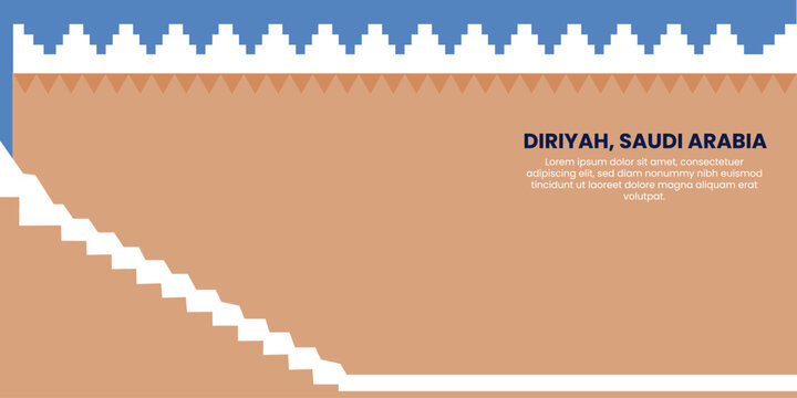 Web Diriyah, Saudi Arabia - Architectural Silhouette of Historical Najd Clay Buildings on Blue Background