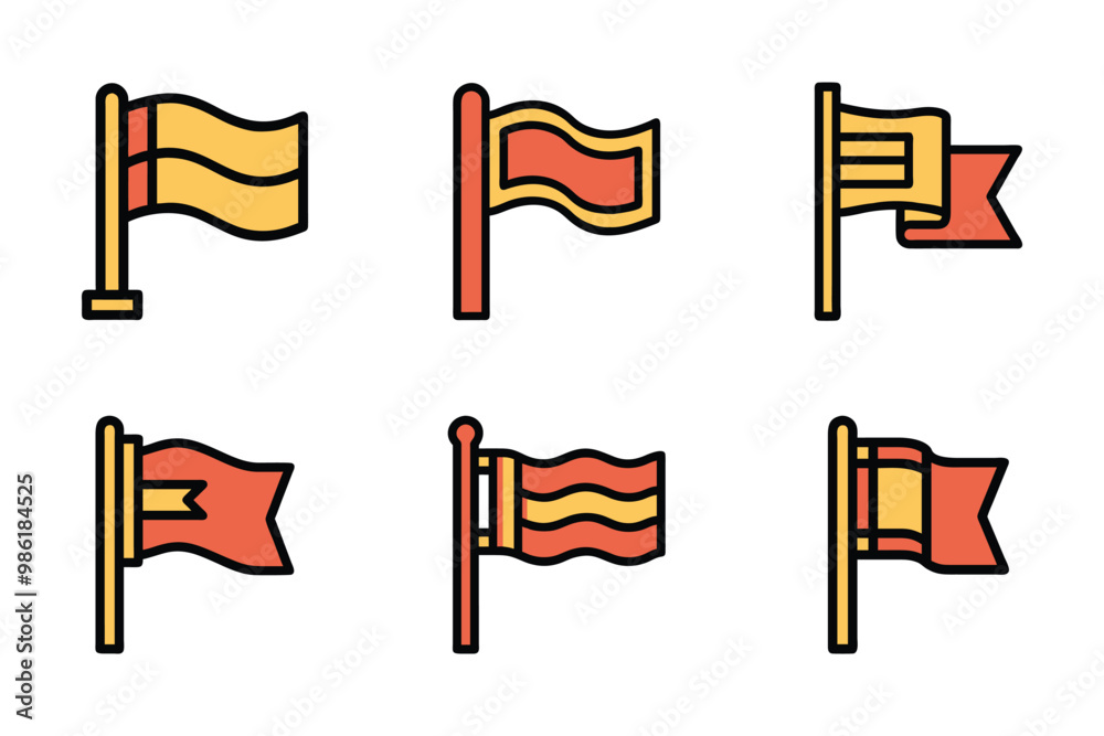 Fototapete vector art style milestone flag icon bundle set design