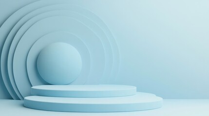 Obraz premium Abstract blue background with circle shapes and a two-step pedestal.