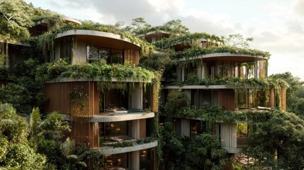 Modern architecture blends seamlessly with lush tropical greenery.