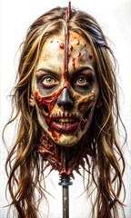Chilling Halloween Zombie with Ripped Blood Soaked Flesh Impaled on a Spike Graphic Resource for Spooky halloween background posters and halloween parties