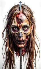 Chilling Halloween Zombie with Ripped Blood Soaked Flesh Impaled on a Spike Graphic Resource for Spooky halloween background posters and halloween parties