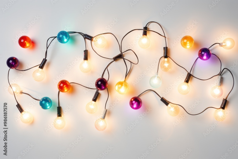 Wall mural a string of colorful fairy lights in a variety of shapes and sizes
