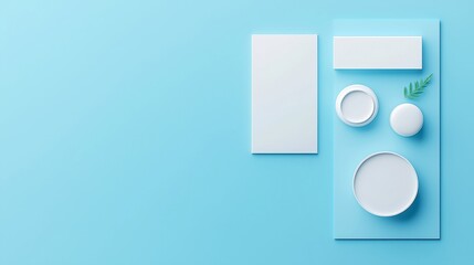 Minimalist Brand Identity in Nova Blue, modern and high-quality design, geometric elements, solid colors, clean lines, studio light effect, vibrant pop art inspiration.