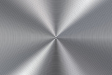 Silver radial brushed steel metal texture with and light reflection, circular texture of alloy aluminum, chrome for technology and industrial background .