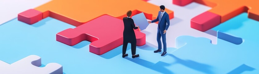 Teamworkdriven collaboration, business success, copy space, 3D illustration