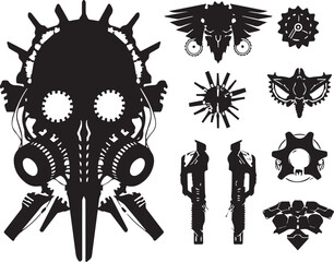 Set cyberpunk symbols, ornaments, elements. Hand drawn vector illustration