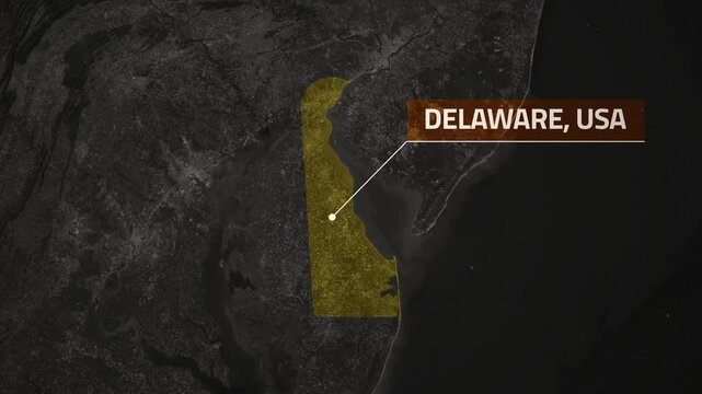Map of Delaware, USA - Map Animation - Delaware GIS from World Map - Vox Map Style - State of USA - Infographic & Documentary Ready - 4K
