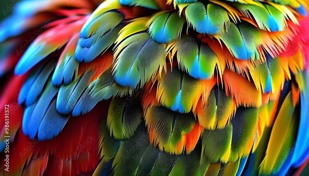 Wall mural Vibrant Parrot Feathers Showcasing a Brilliant Gradient of Colors and Intricate Textures