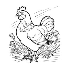 Chicken illustration coloring page for kids - coloring book