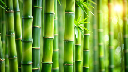 Obraz premium Close-up of vibrant green bamboo with a blurred background, bamboo, greenery, nature, plant, Asian, organic, texture