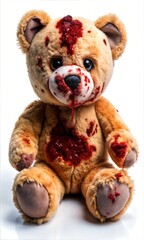 Chilling Halloween Blood Covered Stuffed Teddy Bear Graphic Resource for Spooky halloween background posters and halloween parties