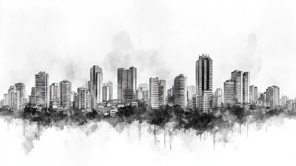 Obraz premium Cuiab, Brazil, black and white pen pencil hand-drawn effect drawing illustration for travel poster, card, wallpaper, backdrop or banner. Modern, clear, artistic and simple